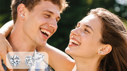 Limerencia Moissanite Stud Earrings for Women Men, F136 Hypoallergenic Titanium Earrings for Sensitive Ears, 18K White Gold Plated Star or Heart Flat Back, D Color VVS1 Clarity, GRA Certificate