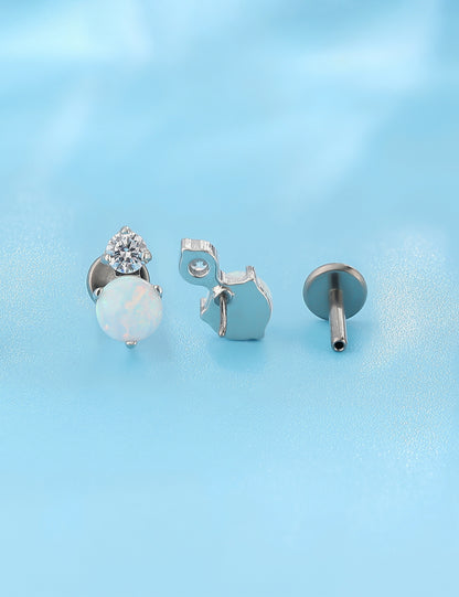 Pendientes hipoalergénicos Limerencia G23 de 18 g con parte trasera plana | F136 de titanio de grado implante de ajuste a presión sin rosca, pendientes de botón para cartílago, hélice, labret, labio, monroe, tragus con circonita cúbica y ópalo blanco