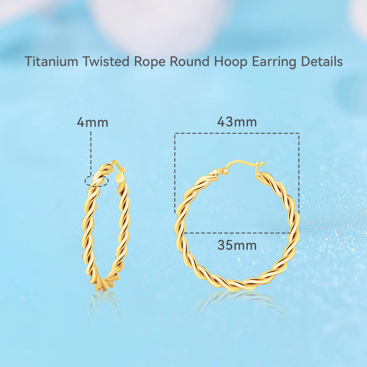 Limerencia hypoallergenic Pure Titanium Twisted Rope Round Hoop Earrings for women (35mm Twisted Rope Hoop, Silver)