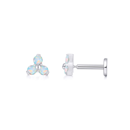 Limerencia G23 Boucles d'oreilles à dos plat 18G hypoallergéniques | Piercing en titane grade implant F136 sans filetage à emboîtement pour cartilage, hélix, labret, lèvre, Monroe et tragus - Opale Trinity
