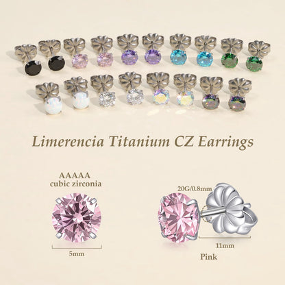 Limerencia Hypoallergenic Titanium Earrings | F136 Implant Grade Pure Titanium, Suitable for Sensitive Ears with Birthstone Crystals CZ Simulated Diamonds