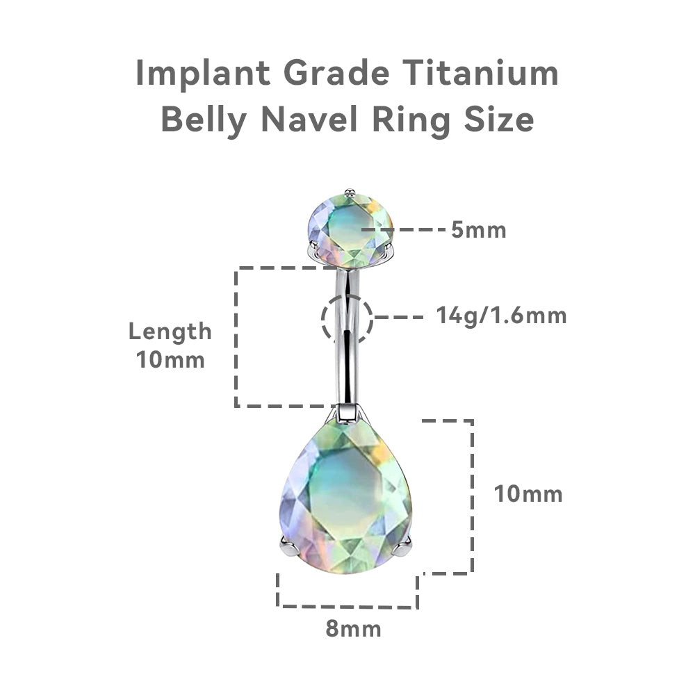 limerencia G23 Titanium Belly Button Rings hypoallergenic medical implant grade 14G Teardrop CZ Belly Navel Rings Piercing Belly Bars(Teardrop Flowing white)……