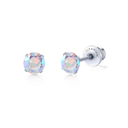 Limerencia Pendientes Hipoalergénicos de Titanio con Circonitas Cúbicas 5A G23 para Mujer, Pendientes de Hélice con Rosca Posterior de Grado Implante F136 para Orejas Sensibles (Aurora Boreal)