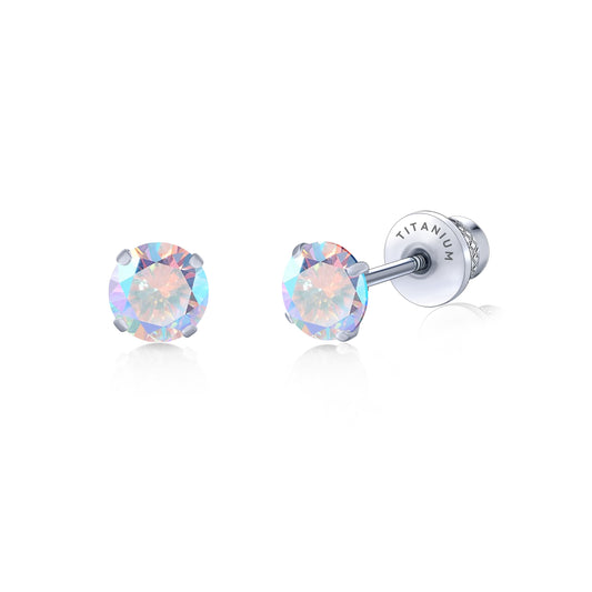 Orecchini a perno in titanio G23 ipoallergenici Limerencia da donna, zircone cubico 5A, chiusura a vite elica, piercing titanio medicale F136 per orecchie sensibili (effetto aurora boreale)