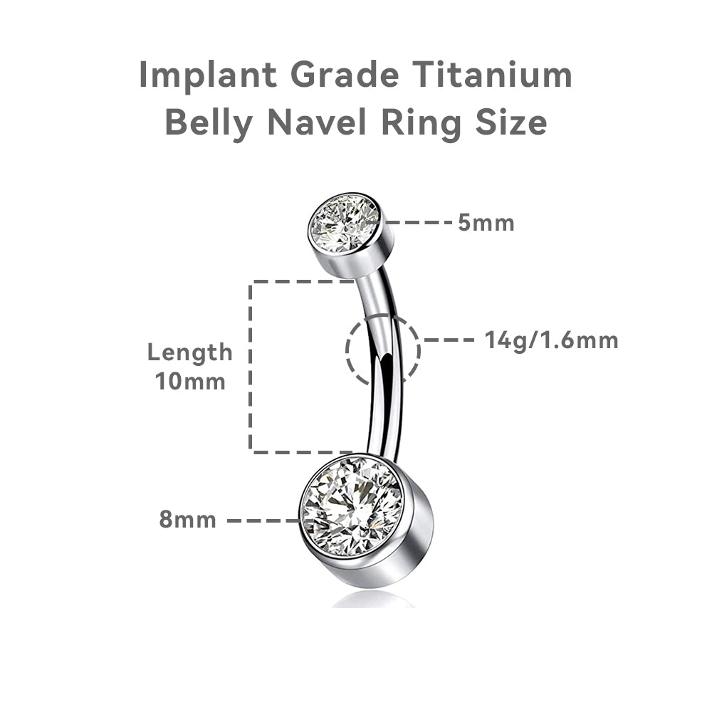 limerencia G23 Titanium Belly Button Rings hypoallergenic medical implant grade 14G Teardrop CZ Belly Navel Rings Piercing Belly Bars（Water drop belly button ring） (steel)