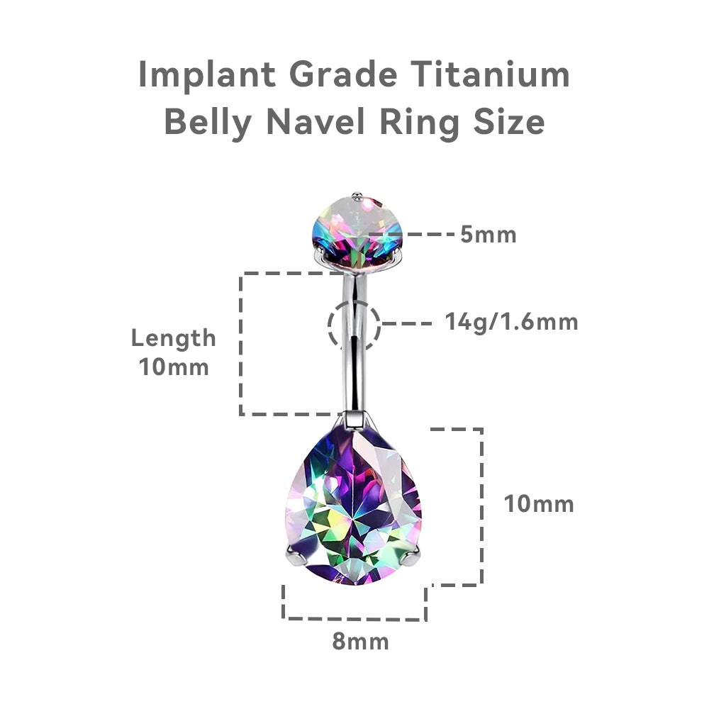 limerencia G23 Titanium Belly Button Rings hypoallergenic medical implant grade 14G Teardrop CZ Belly Navel Rings Piercing Belly Bars(Teardrop Black Colorful)