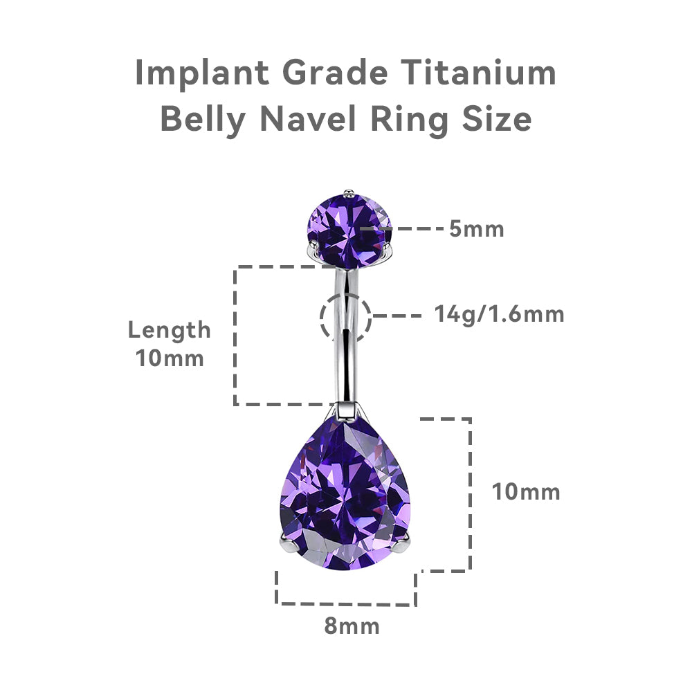 limerencia G23 Titanium Belly Button Rings hypoallergenic medical implant grade 14G Teardrop CZ Belly Navel Rings Piercing Belly Bars(Teardrop Purple)……