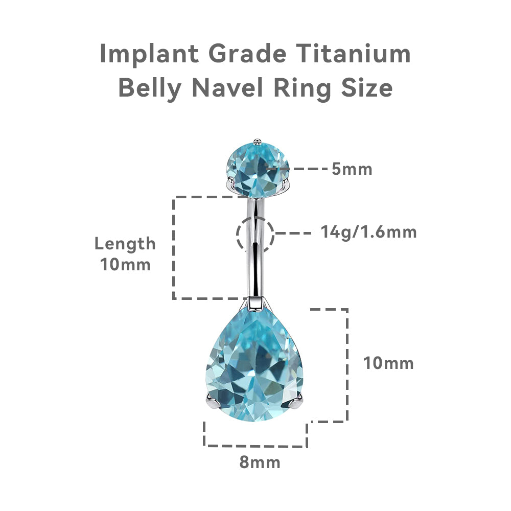 limerencia G23 Titanium Belly Button Rings hypoallergenic medical implant grade 14G Teardrop CZ Belly Navel Rings Piercing Belly Bars(Teardrop blue)