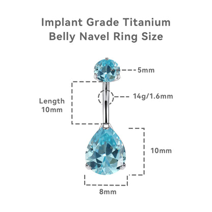 Limerencia Barre de piercing ombilical en titane G23 hypoallergénique grade médical implantable 14G, modèle goutte d'eau à zircon cubique (Bleu)