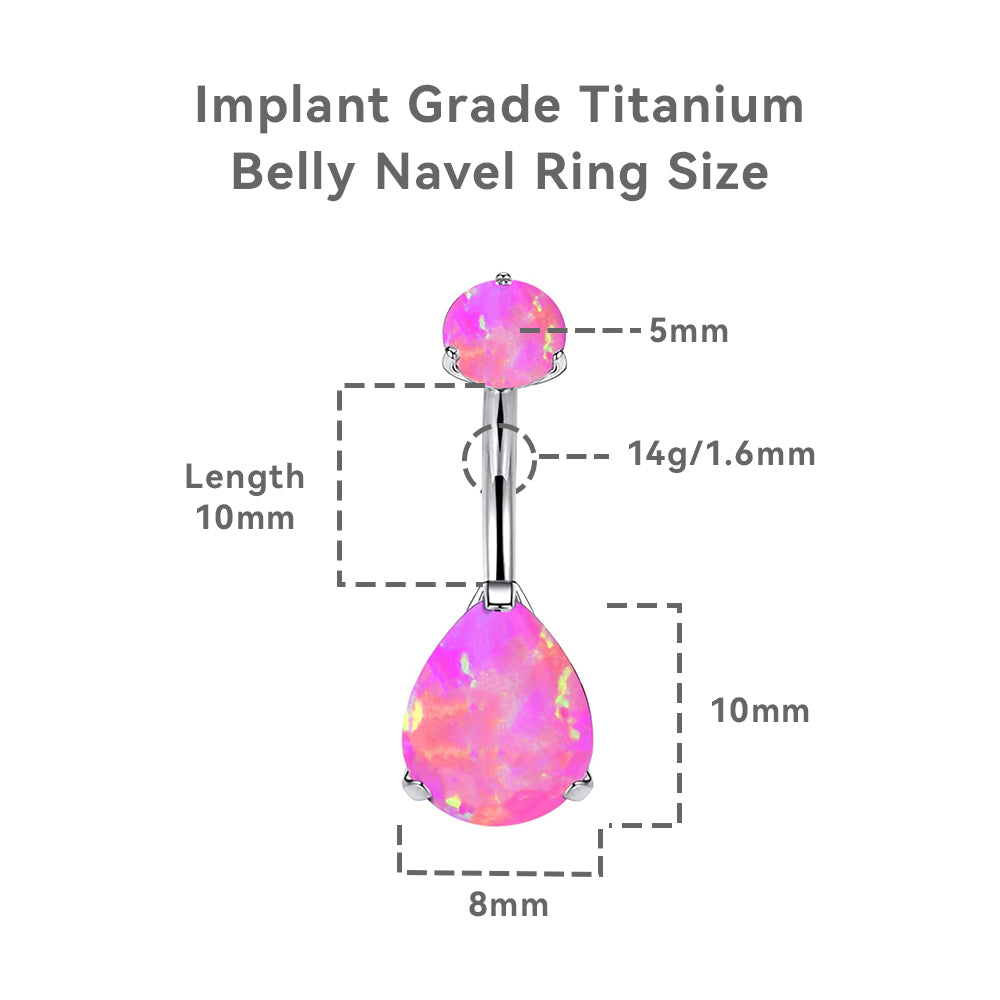 limerencia G23 Titanium Belly Button Rings hypoallergenic medical implant grade 14G Teardrop CZ Belly Navel Rings Piercing Belly Bars (Opal Pink)……