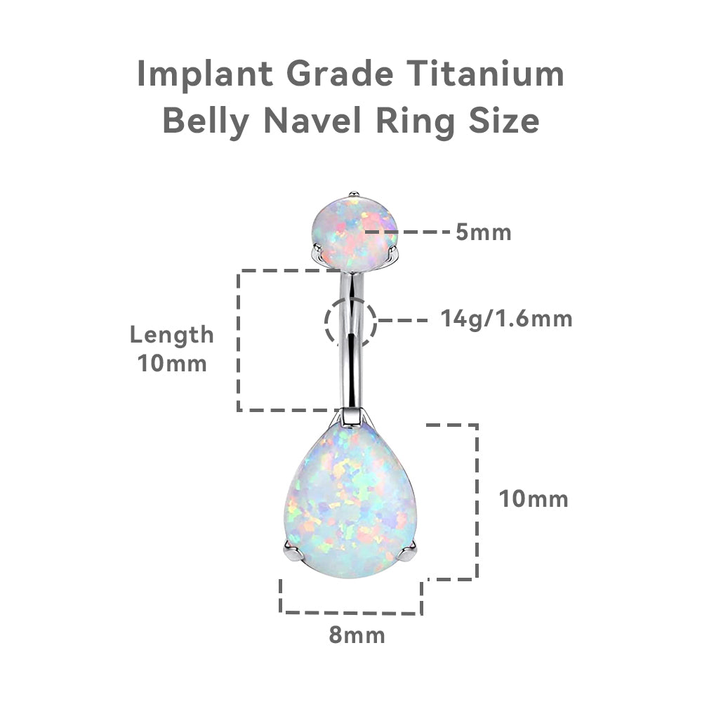 limerencia G23 Titanium Belly Button Rings hypoallergenic medical implant grade 14G Teardrop CZ Belly Navel Rings Piercing Belly Bars (Opal White)