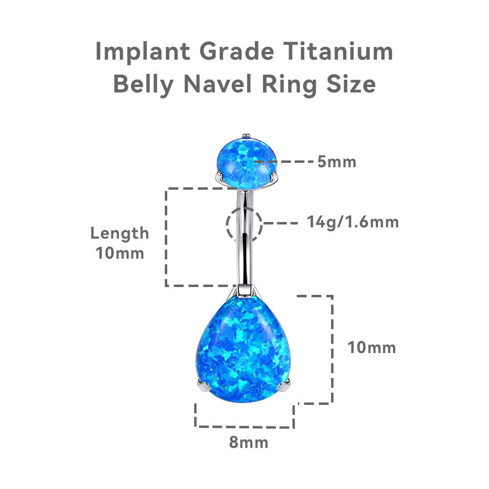 limerencia G23 Titanium Belly Button Rings hypoallergenic medical implant grade 14G Teardrop CZ Belly Navel Rings Piercing Belly Bars (Opal blue)