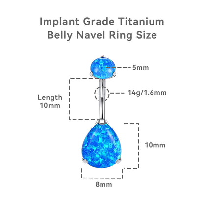 Anelli ombelicali Limerencia in titanio G23, ipoallergenici grado medico impiantabile, barre piercing 14G con zircone a goccia (Blu opale)