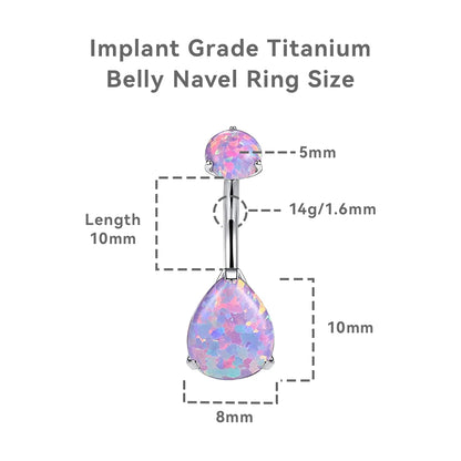 Limerencia Barre de piercing ombilical en titane G23 hypoallergénique grade médical implantable 14G, modèle goutte d'eau à zircon cubique (Opale Violet)