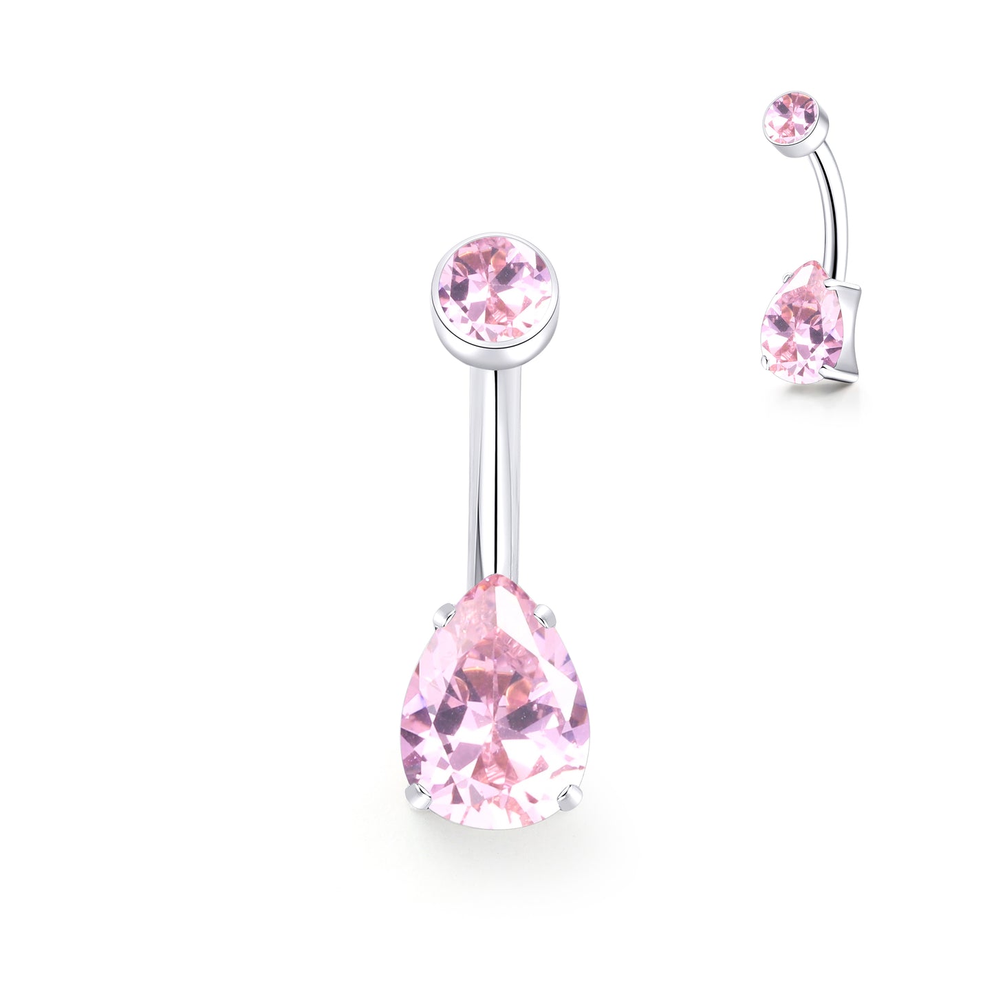 limerencia 14G G23 Titanium Belly Button Ring with Small Teardrop Cubic Zirconia 10mm Internally Threaded Navel Piercing Jewelry (10mm, Pink CZ)