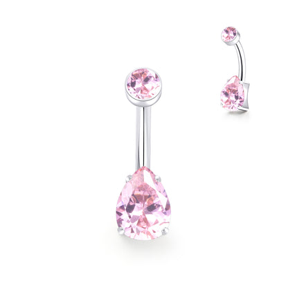 Anello ombelicale Limerencia 14G in titanio G23 con piccolo zircone a goccia, piercing ombelicale filettato interno 10mm (10mm, zircone rosa)
