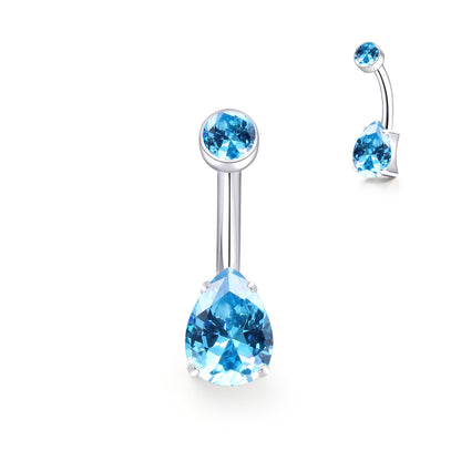 limerencia 14G G23 Anillo de titanio para ombligo con circonita cúbica pequeña en forma de lágrima, perforación de ombligo con rosca interna de 10 mm (10 mm, aguamarina)