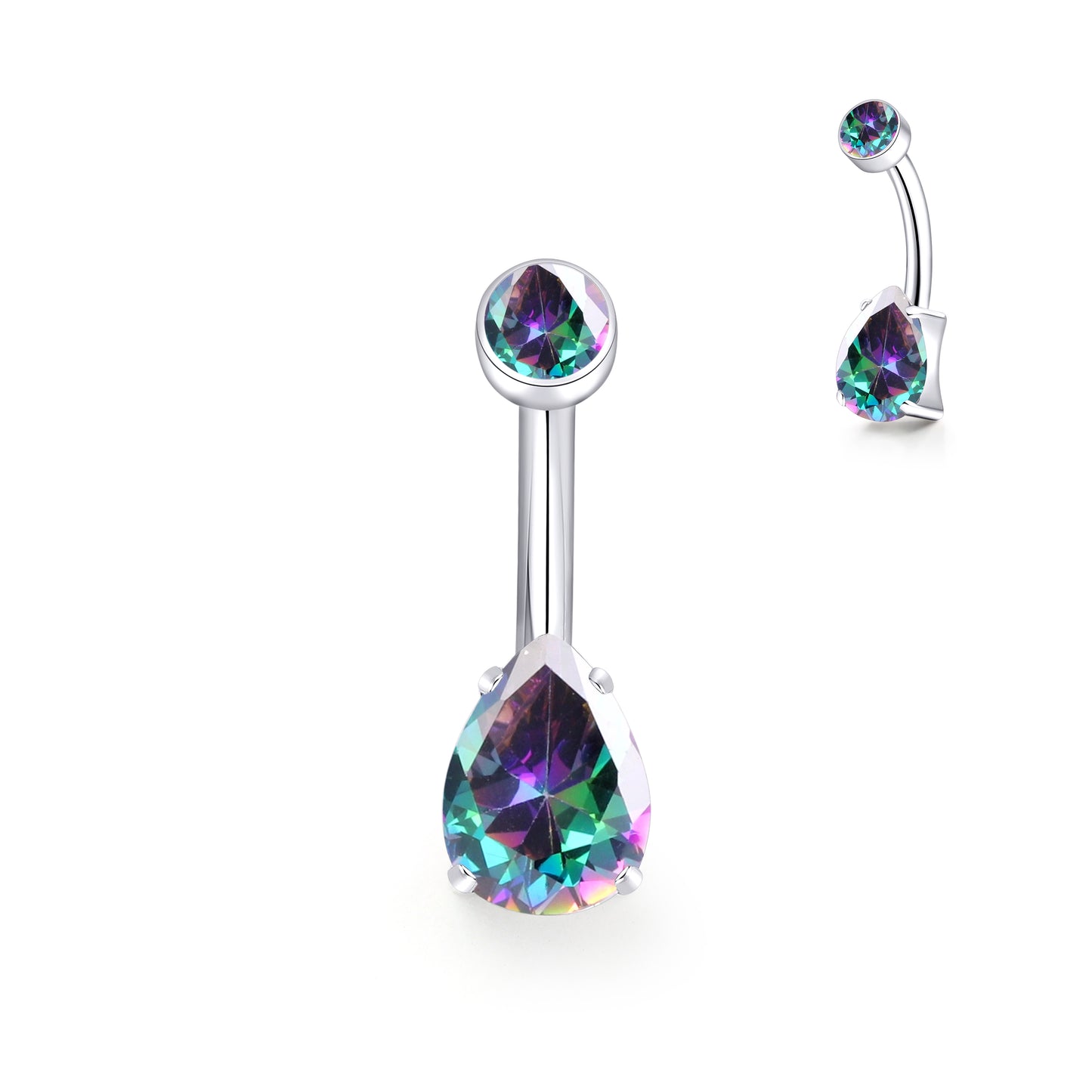 limerencia 14G G23 Titanium Belly Button Ring with Small Teardrop Cubic Zirconia 10mm Internally Threaded Navel Piercing Jewelry (10mm, Rainbow Quartz)