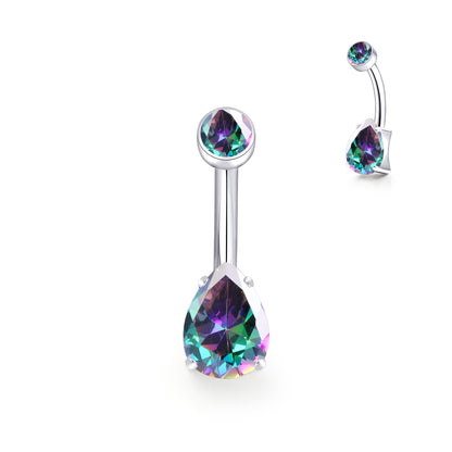 Anello ombelicale Limerencia 14G in titanio G23 con piccolo zircone a goccia, gioiello piercing ombelicale filettato interno 10mm (10mm, quarzo arcobaleno)
