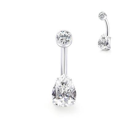 limerencia 14G G23 Anillo de titanio para ombligo con circonita cúbica pequeña en forma de lágrima 10mm, joya de perforación para ombligo roscada internamente (10 mm, circonita cúbica blanca)