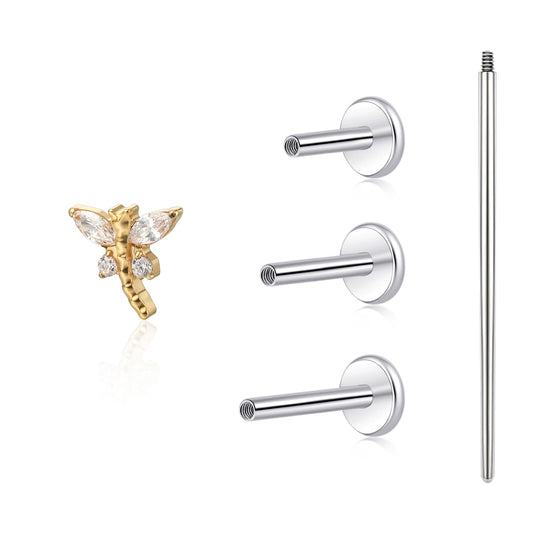 Limerencia Piercing Libellula in Titanio ASTM F136 18G, Orecchino a Perno Retro Piatto con Filettatura Interna 6mm 8mm 10mm per Trago, Helix, Conchiglia, Cartilagine, Naso e Labbro – 1 Pezzo