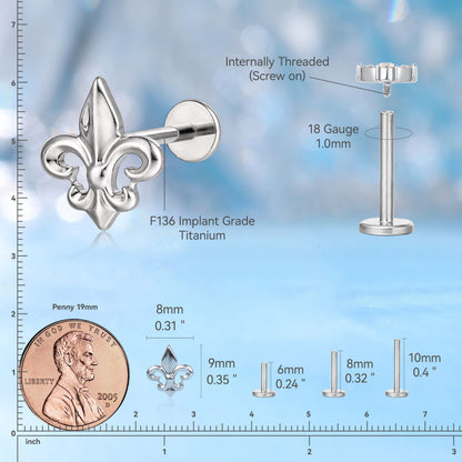 Gioiello piercing borchia filettata interna fondo piatto titanio ipoallergenico Limerencia ASTM F136 18G 6mm 8mm 10mm, per trago, elica, conca, cartilagine, naso e labbra (1 pezzo) (Stemma iris)