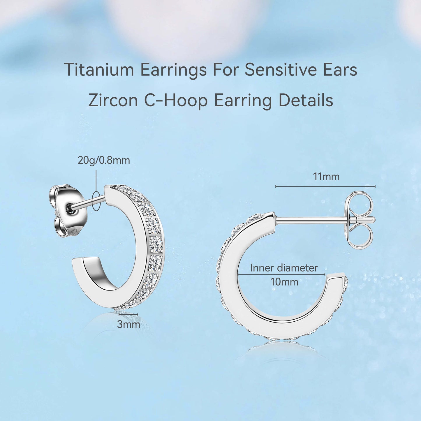 Limerencia Hypoallergenic G23 Pure Titanium Small Open C Hoop Earrings, F136 Implant Grade Lightweight Cubic Zirconia/Opal Cuff Huggie Earrings for Women Sensitive Ears