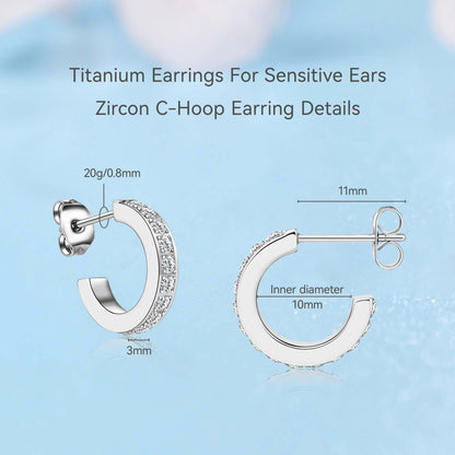Limerencia Hypoallergenic G23 Pure Titanium Small Open C Hoop Earrings, F136 Implant Grade Lightweight Cubic Zirconia/Opal Cuff Huggie Earrings for Women Sensitive Ears
