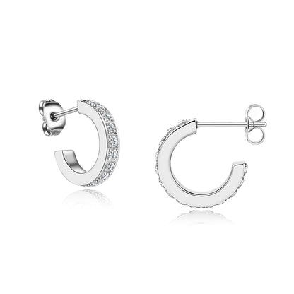 Limerencia Hypoallergenic G23 Pure Titanium Small Open C Hoop Earrings, F136 Implant Grade Lightweight Cubic Zirconia/Opal Cuff Huggie Earrings for Women Sensitive Ears