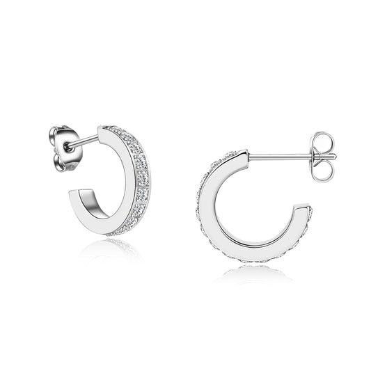 Orecchini cerchio aperto piccolo a forma C in titanio puro G23 ipoallergenico Limerencia, orecchini huggie polsino zircone/opale leggeri grado impiantabile F136 per donna con orecchie sensibili