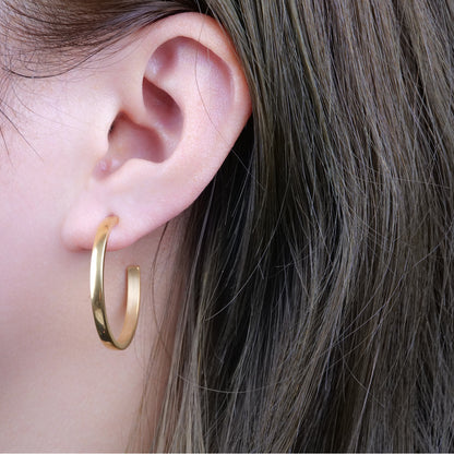 Limerencia Boucles d'oreilles anneau ouvert à tige épaisse et bord carré fin en titane pur G23 hypoallergénique, anneaux délicats pour femme en grade implantable F136, légers pour oreilles sensibles (30 mm, or rose)
