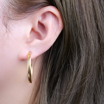 Limerencia Boucles d'oreilles anneau ouvert à tige épaisse et bord carré fin en titane pur G23 hypoallergénique, anneaux délicats pour femme en grade implantable F136, légers pour oreilles sensibles (30 mm, or rose)