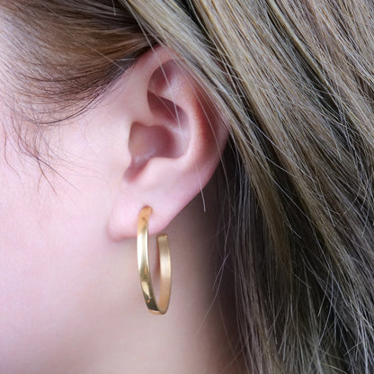 Limerencia Boucles d'oreilles anneau ouvert à tige épaisse et bord carré fin en titane pur G23 hypoallergénique, anneaux délicats pour femme en grade implantable F136, légers pour oreilles sensibles (30 mm, or rose)