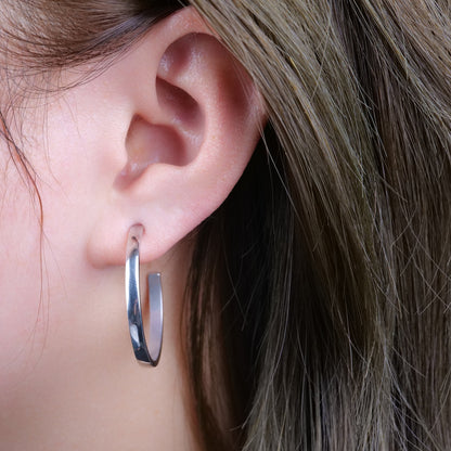 Limerencia Boucles d'oreilles anneau ouvert à tige épaisse et bord carré fin en titane pur G23 hypoallergénique, anneaux délicats pour femme en grade implantable F136, légers pour oreilles sensibles (30 mm, or rose)