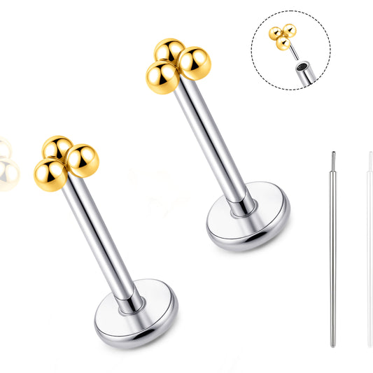limerencia Titanium Threadless Flat Back Earrings Stud, 20G Press Fit Titanium Push Pop in Cartilage Tragus Labret Lip Medusa Conch Body Piercing Jewelry Hypoallergenic for Women Men/3 ball