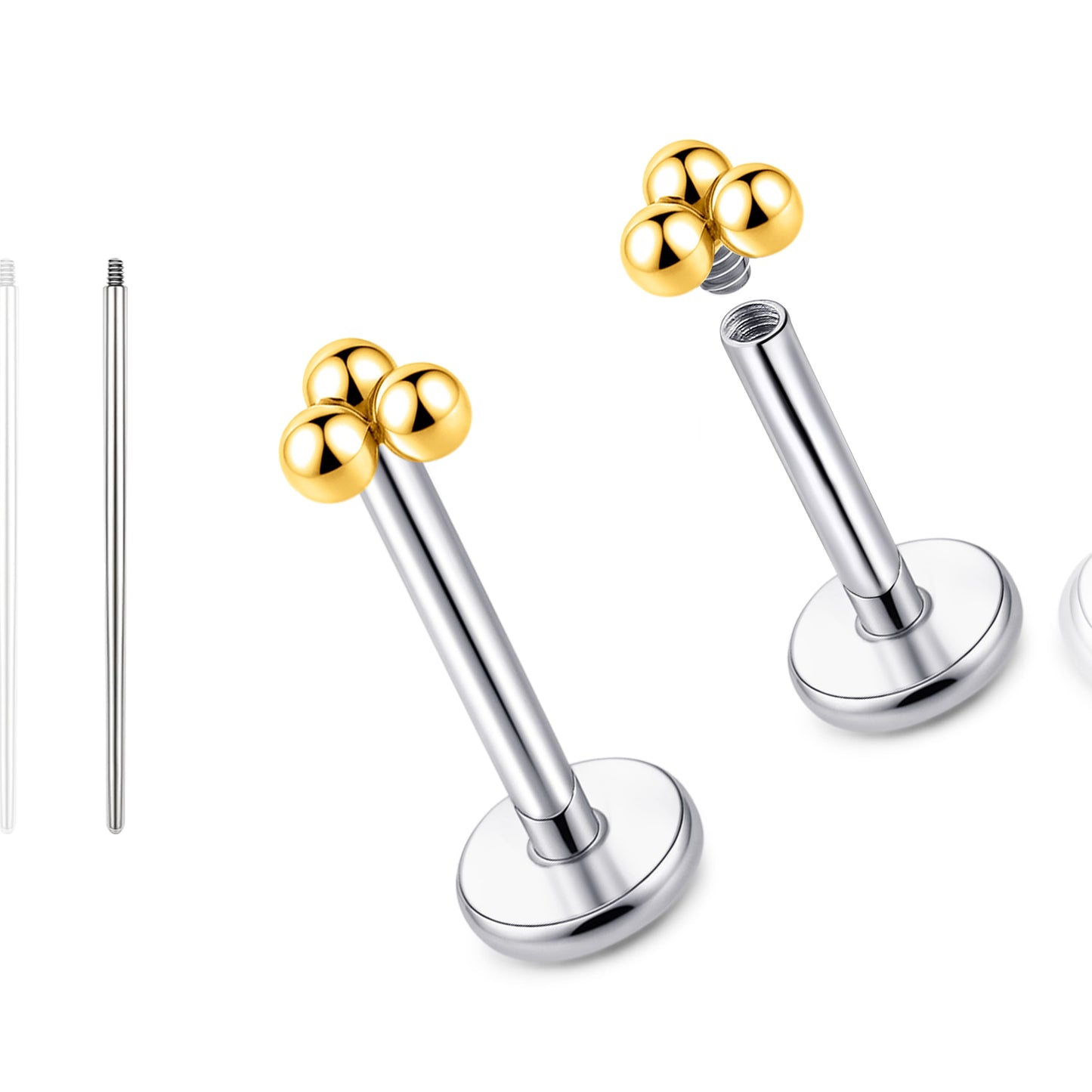 Limerencia 18G Reintitan Piercingschmuck, G23 hypoallergene Flachboden-Stecker mit Innengewinde, geeignet für Tragus, Helix, Knorpel, Conch, Medusa-, Lippen- und Labret-Piercing für Damen und Herren / 3 Kugelaufsätze