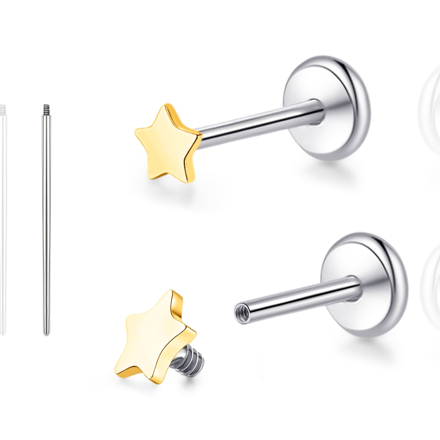 Limerencia 18G Reintitan-Körperschmuck, G23 hypoallergene Stecker mit Flachboden und Innengewinde, geeignet für Tragus, Helix, Knorpel, Conch, Medusa-, Lippen- und Labret-Piercing für Damen und Herren