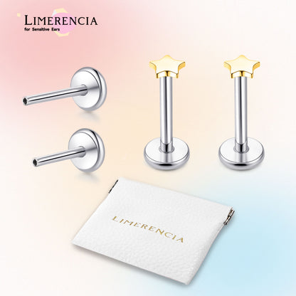 Limerencia 18G Reintitan-Körperschmuck, G23 hypoallergene Stecker mit Flachboden und Innengewinde, geeignet für Tragus, Helix, Knorpel, Conch, Medusa-, Lippen- und Labret-Piercing für Damen und Herren