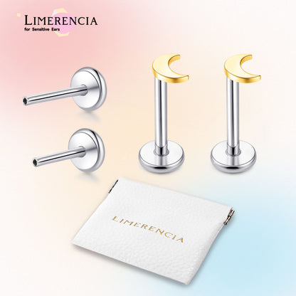 Limerencia 18G Reintitan-Körperschmuck, G23 hypoallergene Stecker mit Flachboden und Innengewinde, geeignet für Tragus, Helix, Knorpel, Conch, Medusa-, Lippen- und Labret-Piercing für Damen und Herren