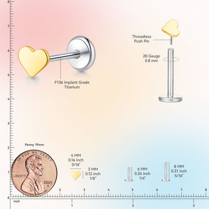 Limerencia Titan-Stecker mit Flachboden ohne Gewinde, 20G Druckverschluss-Einsteckpiercing für Knorpel, Tragus, Labret, Lippe, Medusa und Conch, hypoallergener Körperschmuck für Damen und Herren