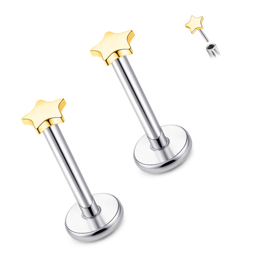 limerencia Titanium Threadless Flat Back Earrings Stud, 20G Press Fit Titanium Push Pop in Cartilage Tragus Labret Lip Medusa Conch Body Piercing Jewelry Hypoallergenic for Women Men