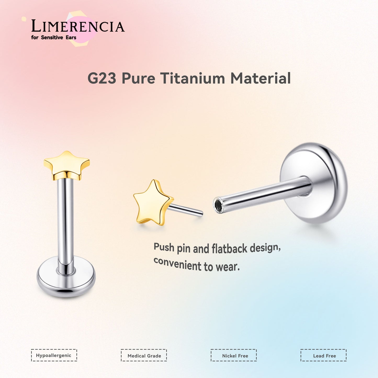 Limerencia Titan-Stecker mit Flachboden ohne Gewinde, 20G Druckverschluss-Einsteckpiercing für Knorpel, Tragus, Labret, Lippe, Medusa und Conch, hypoallergener Körperschmuck für Damen und Herren