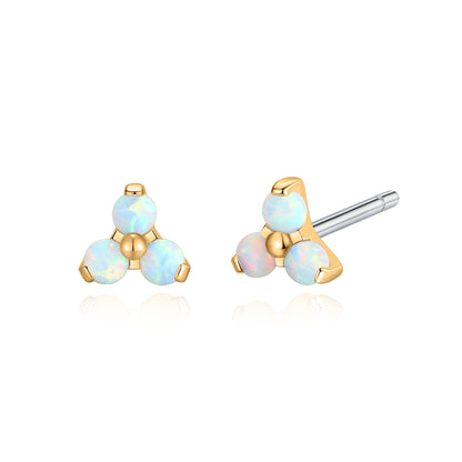 Boucles d'Oreilles Minimalistes en Titane Pur F136 Hypoallergénique Limerencia, Assemblage Triple Trinity Trèfle, Bijou de Piercing Grade Implantable G23 pour Oreilles Sensibles (Trinity Opale, Argenté)