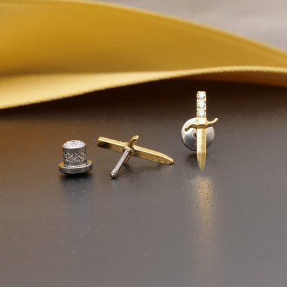 Limerencia Hypoallergene G23 Implantatqualität Titan Schraubverschluss Ohrringe Tragus 20G Helix F136 Piercingstecker für empfindliche Ohren Knorpel (Schwert)