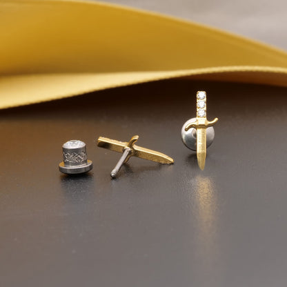 Orecchini a vite in titanio implantabile G23 ipoallergenici Limerencia, piercing spada 20G F136 per cartilagine, trago ed elica orecchie sensibili