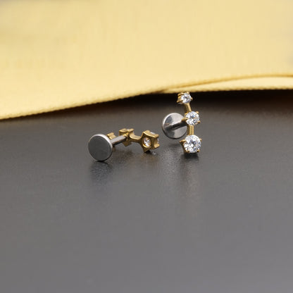 limerencia F136 Titan Hypoallergener Zirkonia Climber Flat Back Labret | 18G Tragus Helix Conch Knorpel Crawler Piercing Schmuck Ohrringe für Damen (ein Paar)