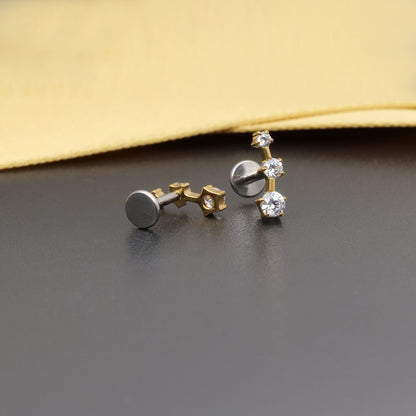Limerencia Orecchini Climber in Titanio F136 con Zirconi Cubici, Piercing Retro Piatto a Filettatura Interna 18G per Trago, Helix, Conchiglia e Cartilagine, Modello Crawler per Donna (Coppia)