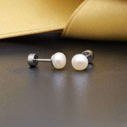 Limerencia Hypoallergenic G23 Implant Grade Titanium Screw Back Earrings Tragus 20G Helix F136 Piercing Post for Sensitive Ears Cartilage (5mm pearl)