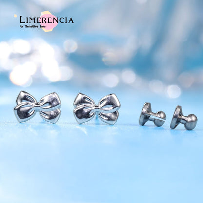Borchie in titanio puro F136 ipoallergeniche Limerencia, orecchini zircone delicati G23 per donne orecchie sensibili (Nodo a fiocco)
