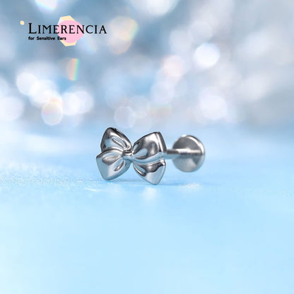 limerencia Hipoalergénico Titanio ASTM F136-18G 6mm 8mm 10mm Parte posterior plana Pendiente de stud con rosca interna Joyería de perforación para Trago Hélice Conch Cartílago Nariz Labio (1ud) (Pajarita)